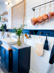 Downtown Deli, pots and pans hanging on the wall, joanna gaines inspired decorations, old town bluffton